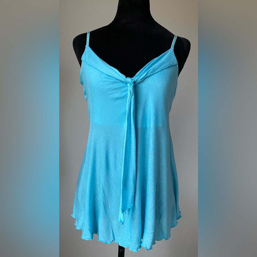 Tahari Turquoise Tie Front Ruffled Edge Cami